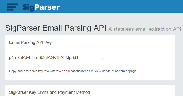 SigParser API Key Admin Screen